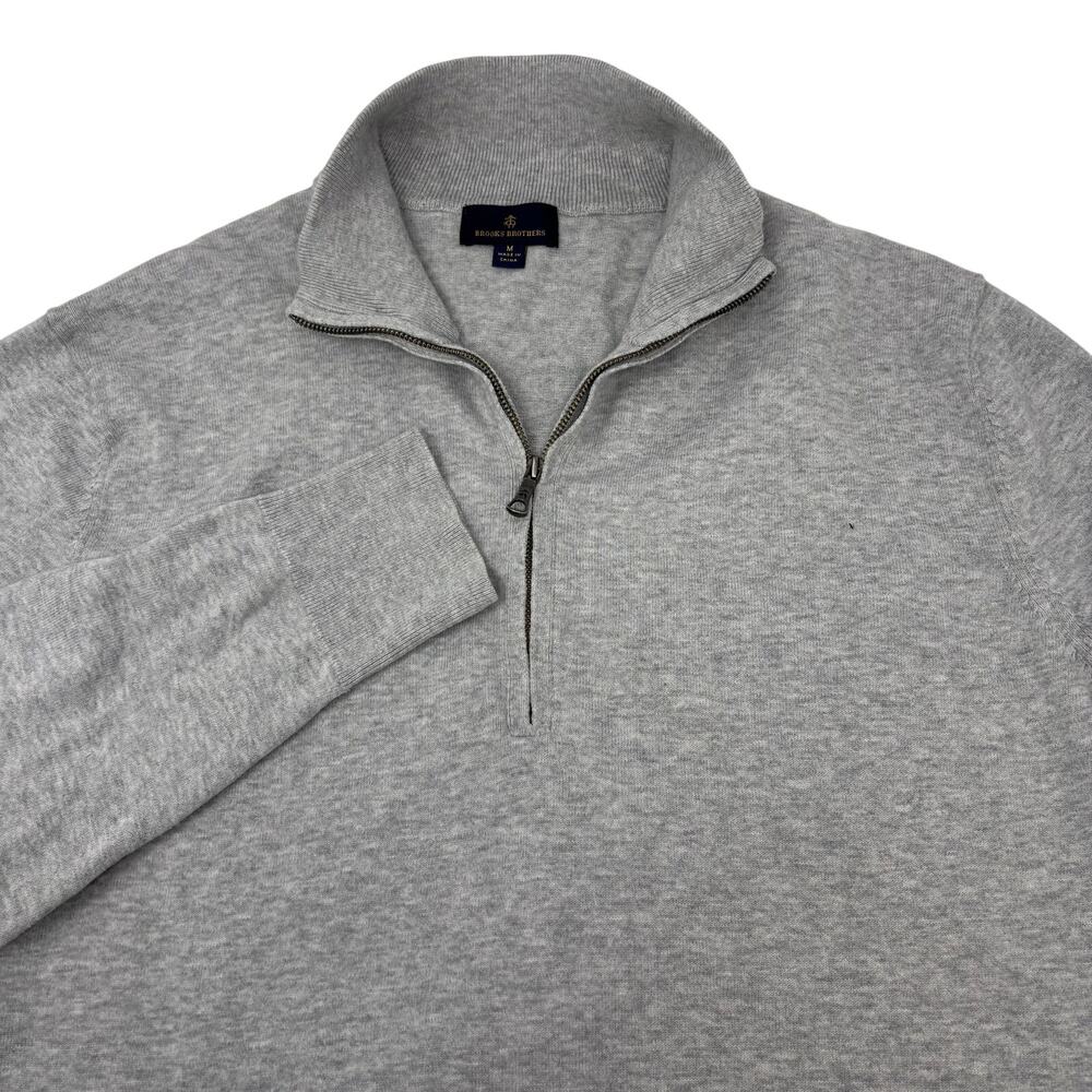 Brooks Brothers Mens Medium 1/4 Zip Gray Long Sleeve 100% Cotton Sweater